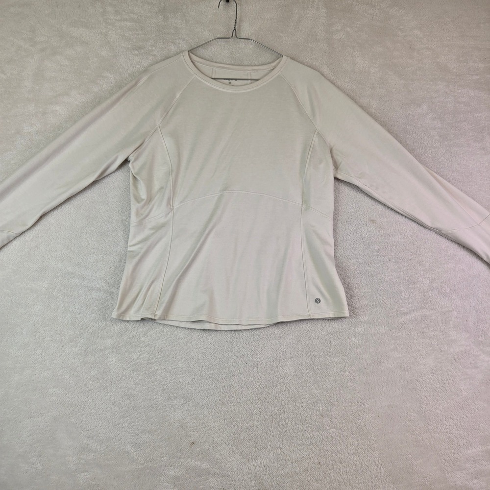 Layer 8 Womens Long Sleeve Activewear Top Cream SZ L Crew Neck Stretch Gym Shirt